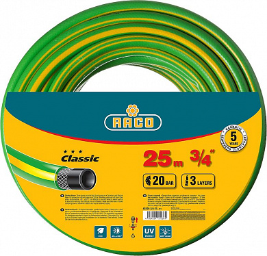 Слесарка.бай. Шланг CLASSIC поливочный, 20атм., армированный, 3-х слойный, 3/4"х25м (40306-3/4-25_z01) RACO под заказ: купить в интернет-магазине. 