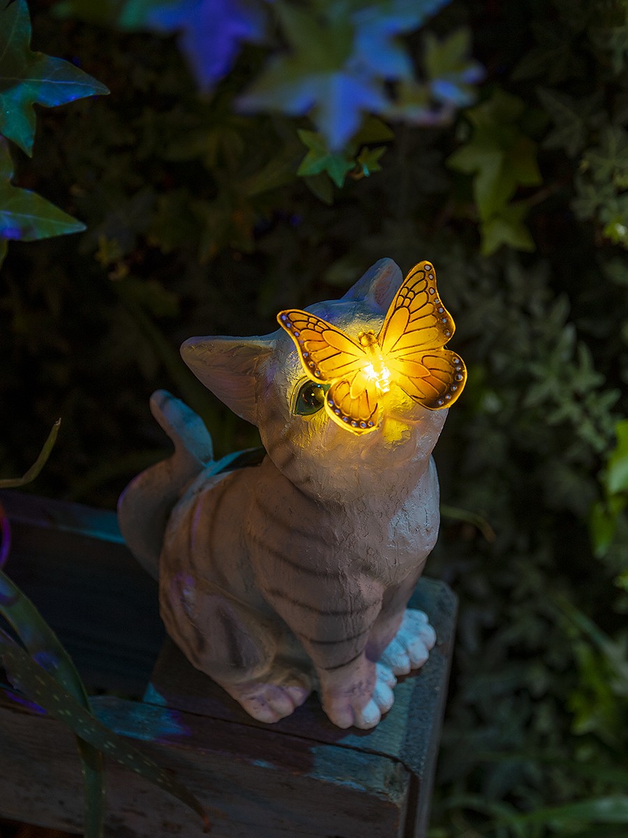 Слесарка.бай. Фигура садовая ЧУДЕСНЫЙ САД 908 "Котенок и бабочка" с LED подсветкой, на солнеч.батарее, полирезина под заказ: купить в интернет-магазине. 