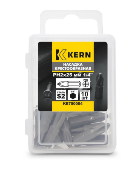 Слесарка.бай. KE700004 Насадка крестообразная PH2х25мм 1/4" S2 в боксе KERN (упак/10шт) - стоимость, описание, магазин.